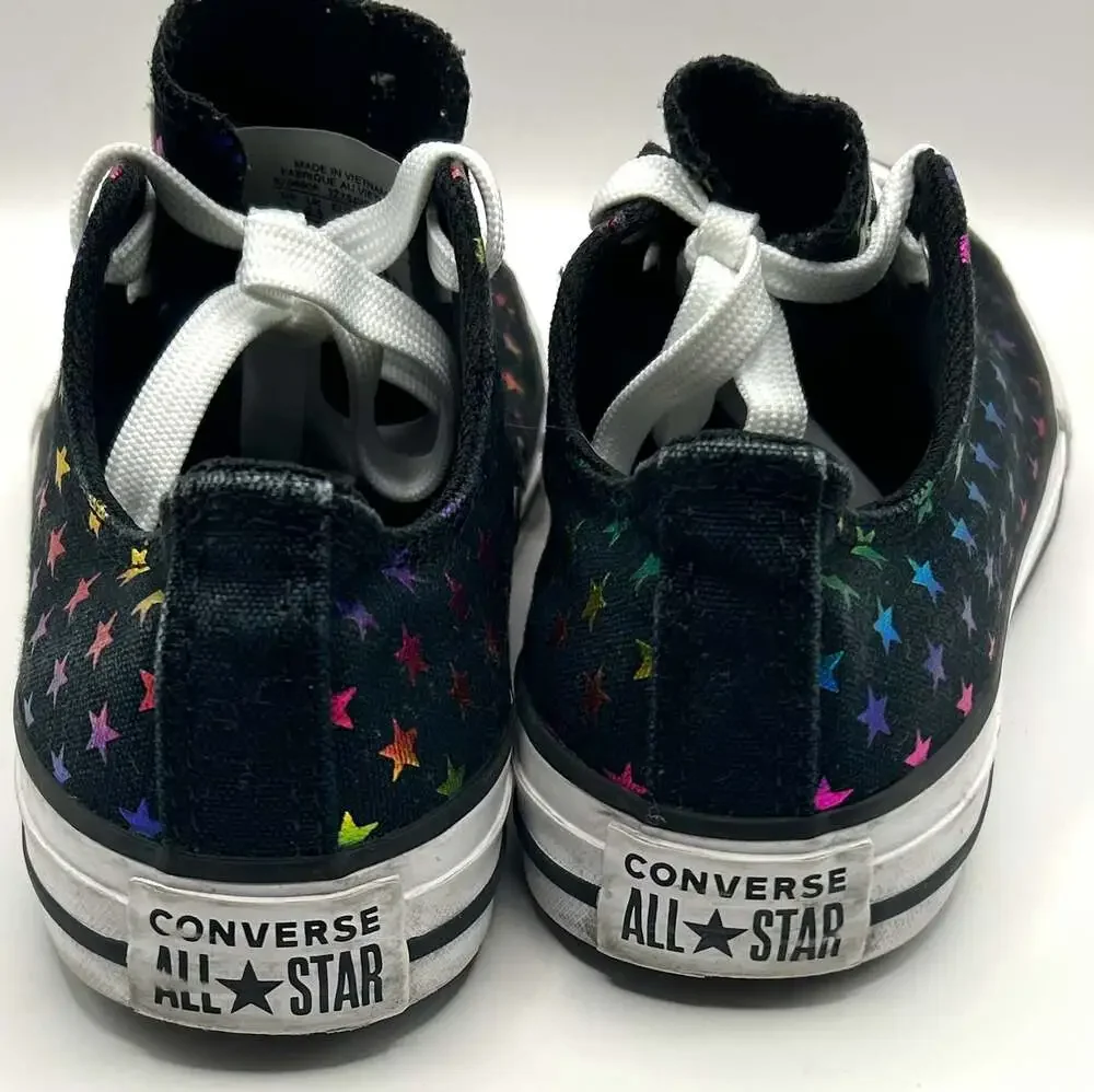 Converse All Star Girls' Low Top Sneakers with Rainbow Star Print, Size 3